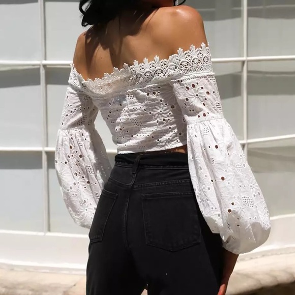 Last 1🆕Lana White Eyelet Off the Shoulder Top - Picture 4 of 7